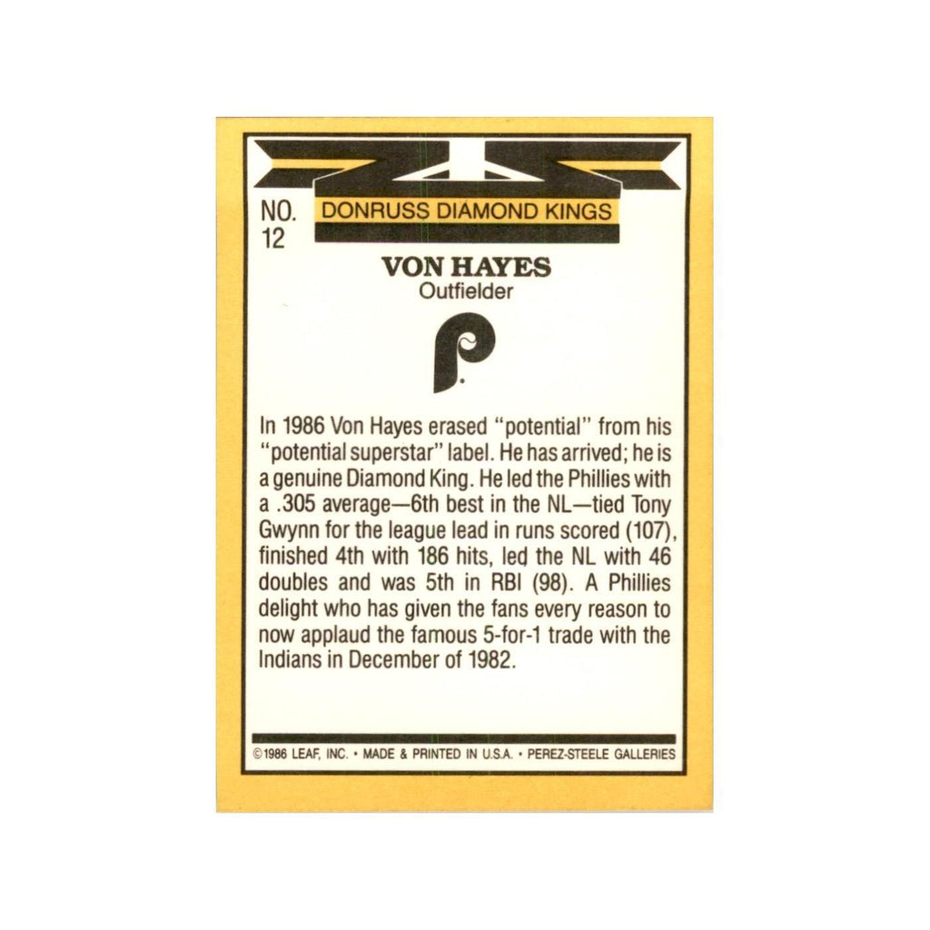 1987 Donruss Von Hayes Baseball Cards #12