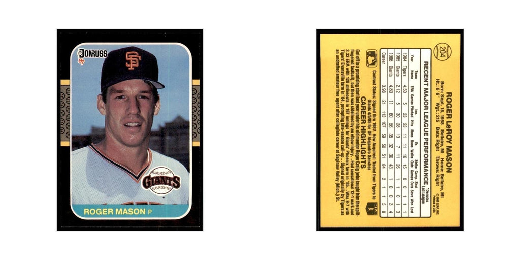 1987 Donruss Roger Mason Baseball Cards #204
