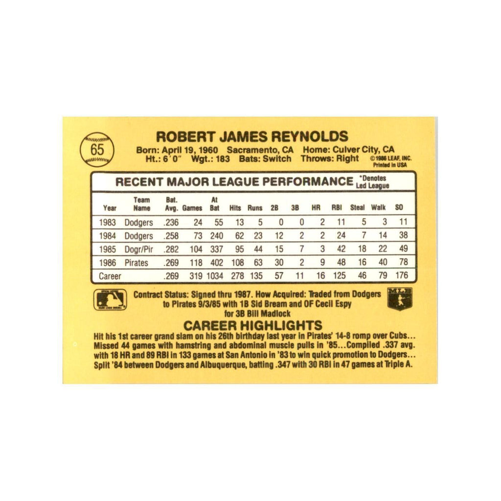 1987 Donruss R.J. Reynolds Baseball Cards #65