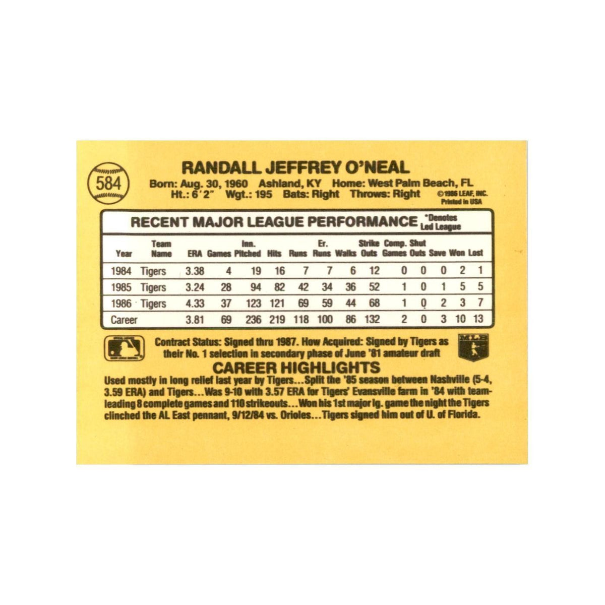 1987 Donruss Randy O'Neal Baseball Cards #584