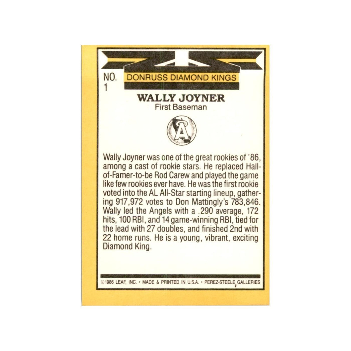 1987 Donruss Wally Joyner Baseball Cards #1