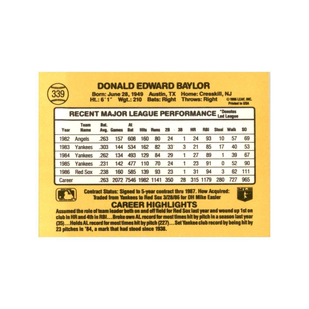 1987 Donruss Don Baylor Baseball Cards #339