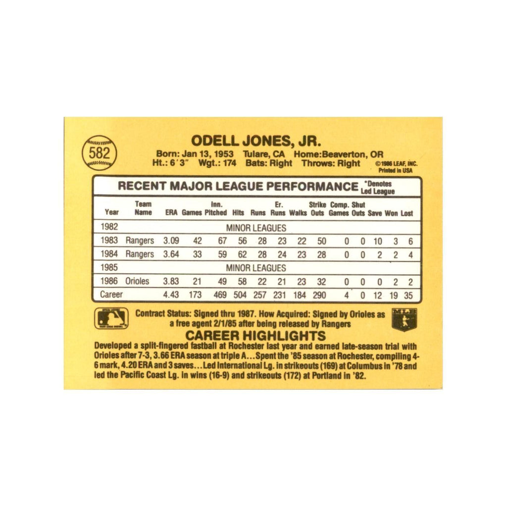 1987 Donruss Odell Jones Baseball Cards #582