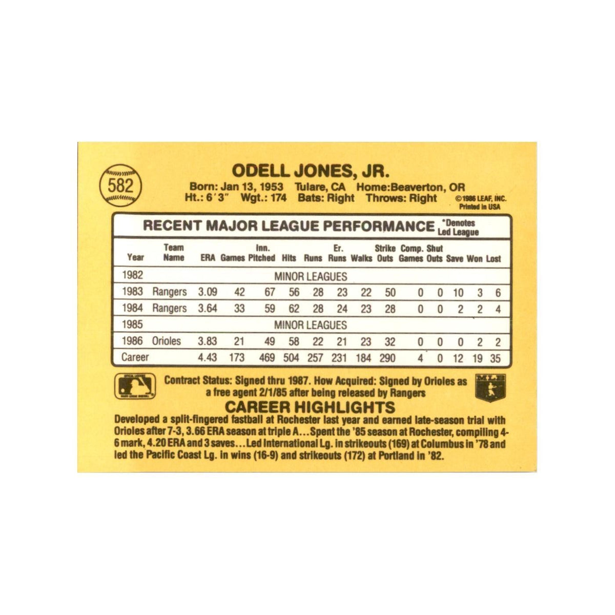 1987 Donruss Odell Jones Baseball Cards #582