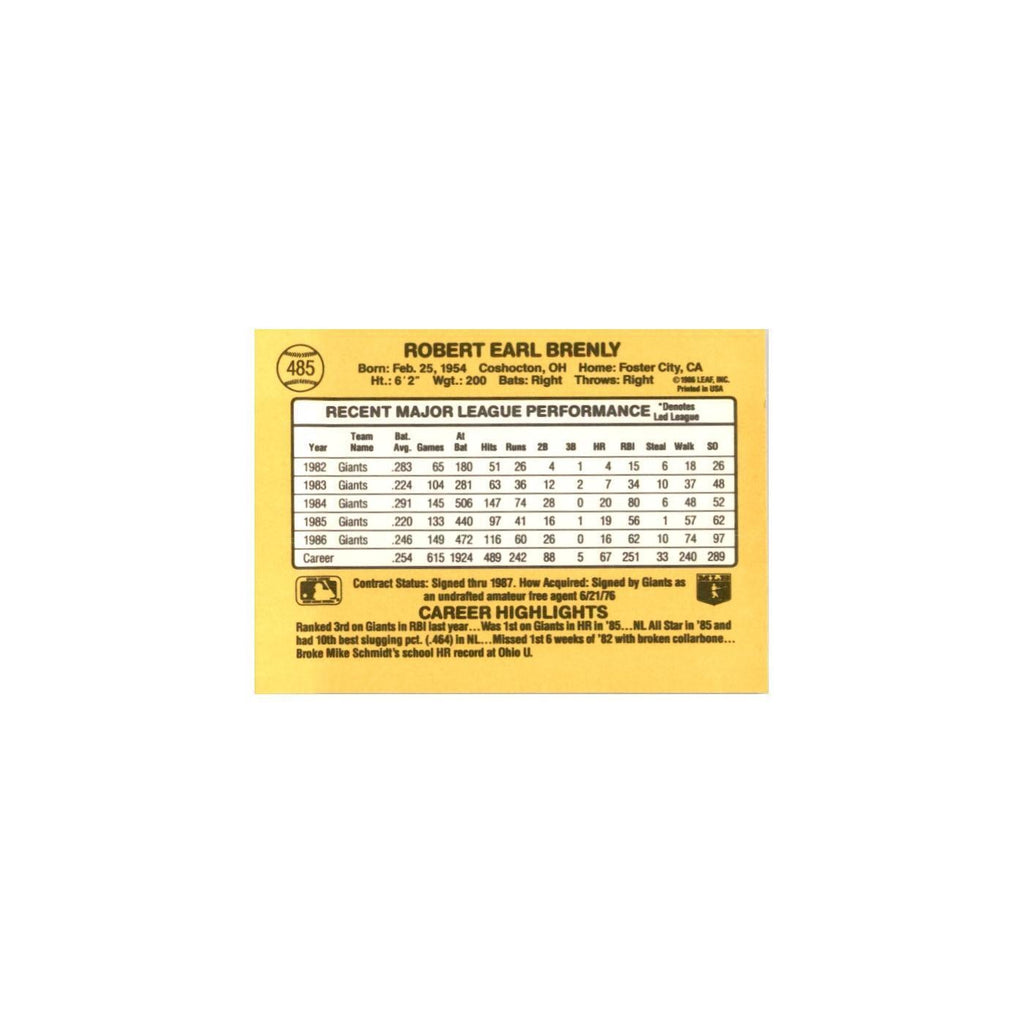 1987 Donruss Bob Brenly Baseball Cards #485