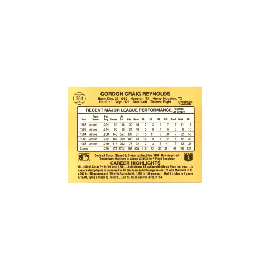 1987 Donruss Craig Reynolds Baseball Cards #384