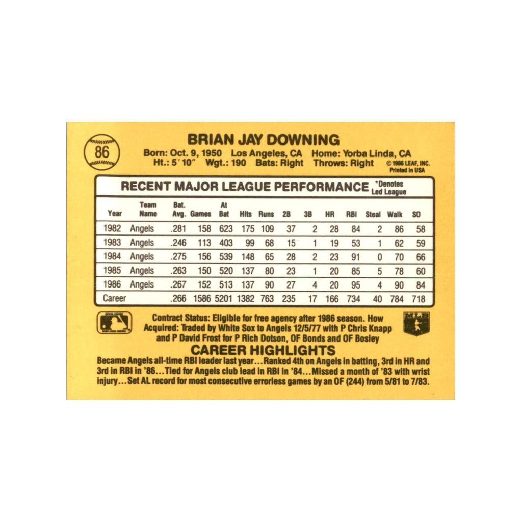 1987 Donruss Brian Downing Baseball Cards #86