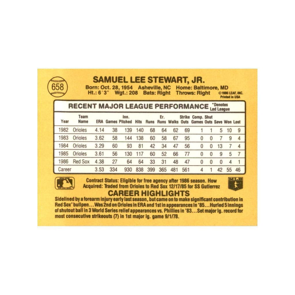 1987 Donruss Sammy Stewart Baseball Cards #658