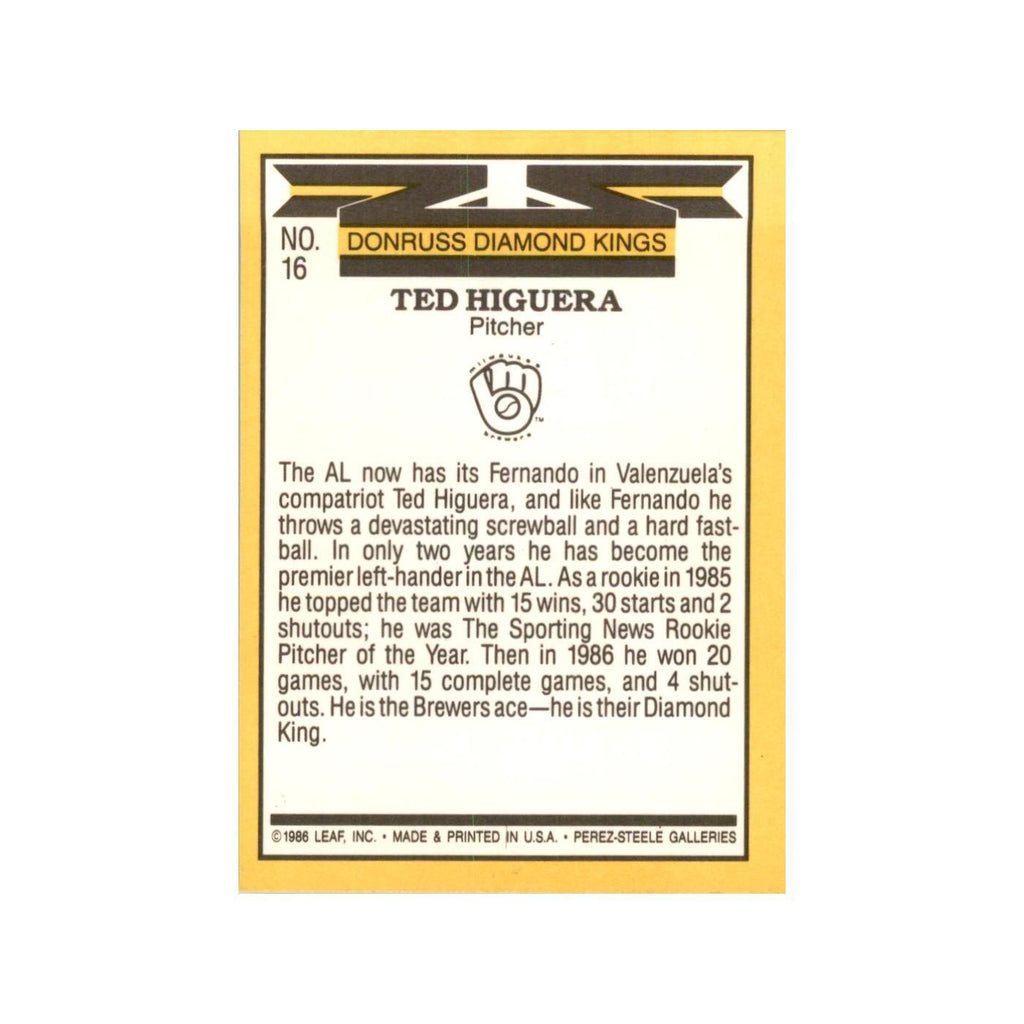 1987 Donruss Ted Higuera Baseball Cards #16