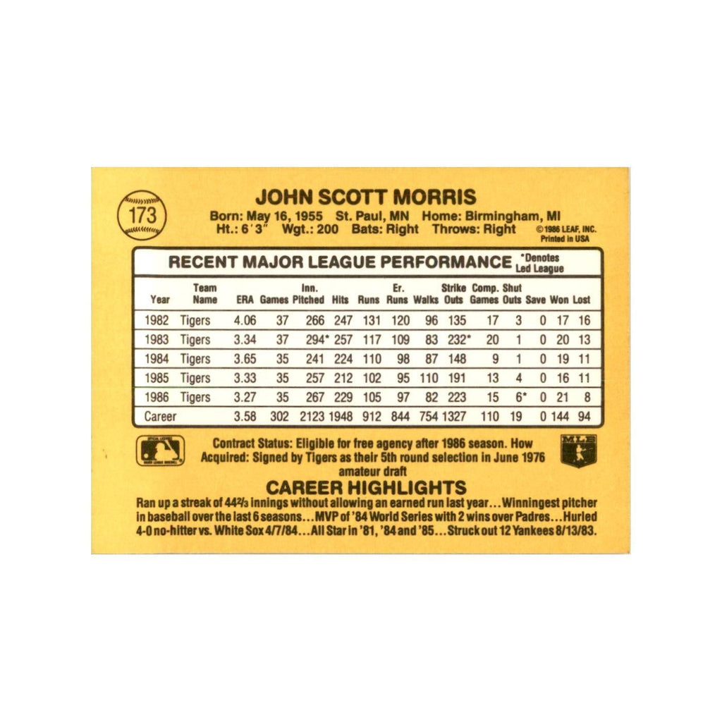 1987 Donruss Jack Morris Baseball Cards #173