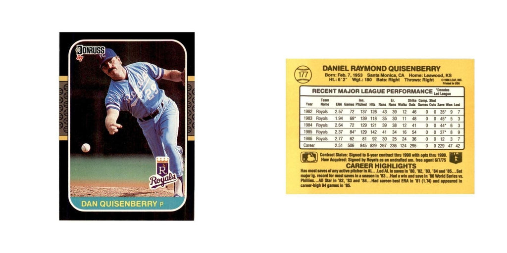 1987 Donruss Dan Quisenberry Baseball Cards #177