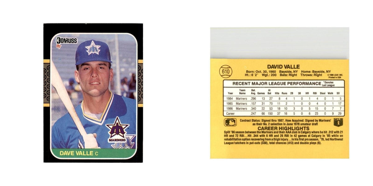 1987 Donruss Dave Valle Baseball Cards #610