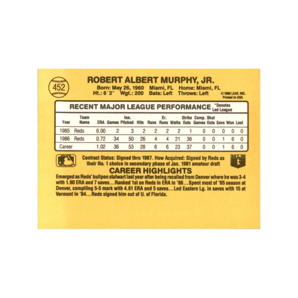 1987 Donruss Rob Murphy Baseball Cards #452