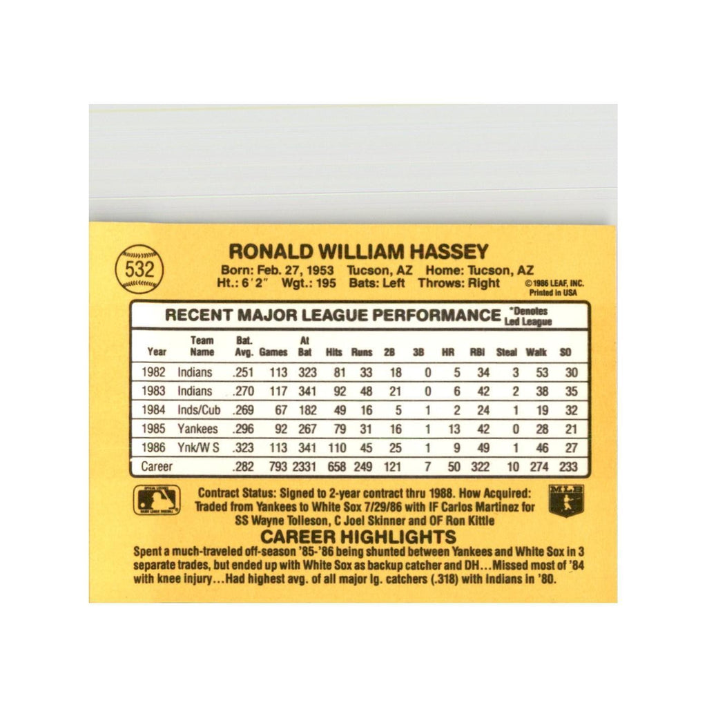 1987 Donruss Ron Hassey Baseball Cards #532