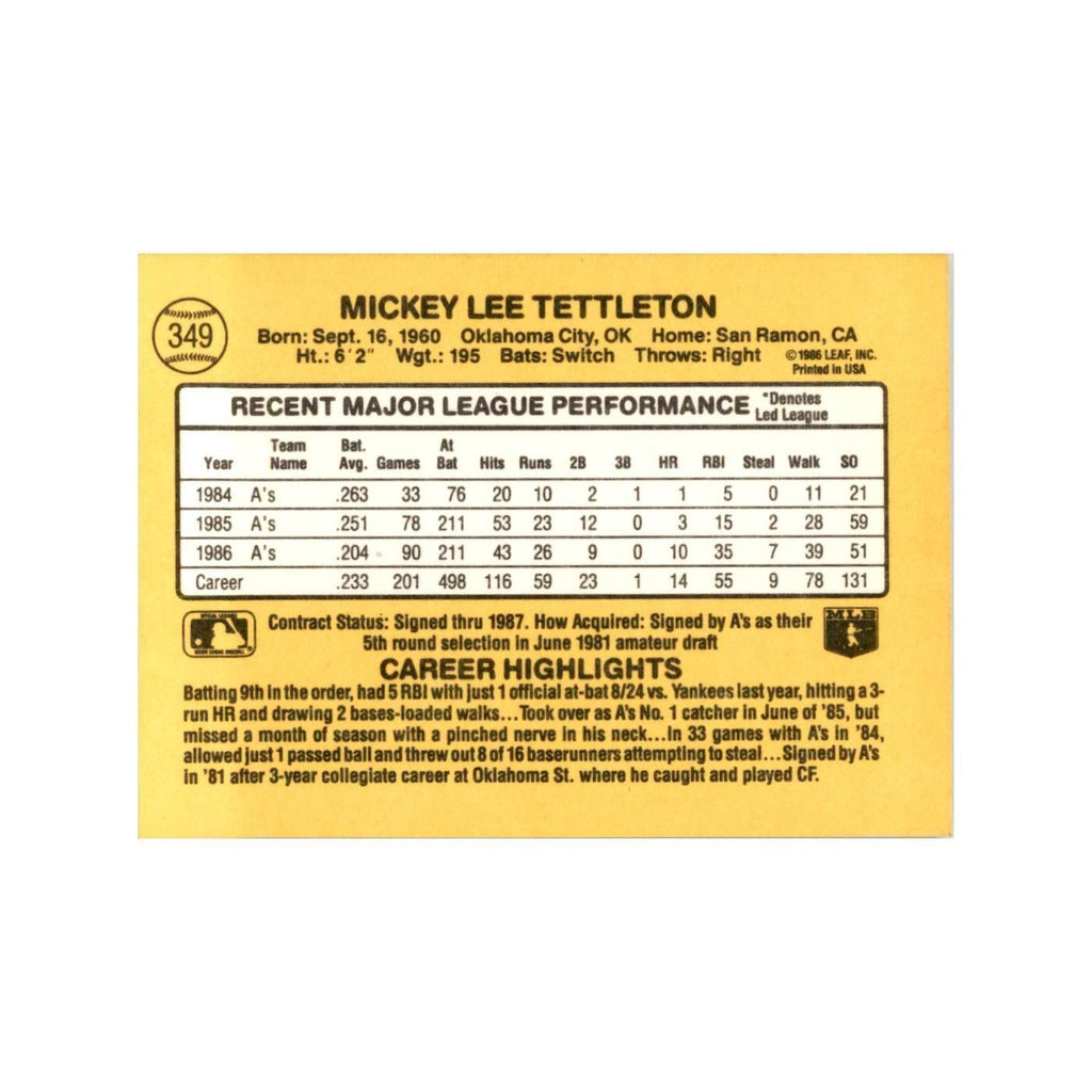 1987 Donruss Mickey Tettleton Baseball Cards #349