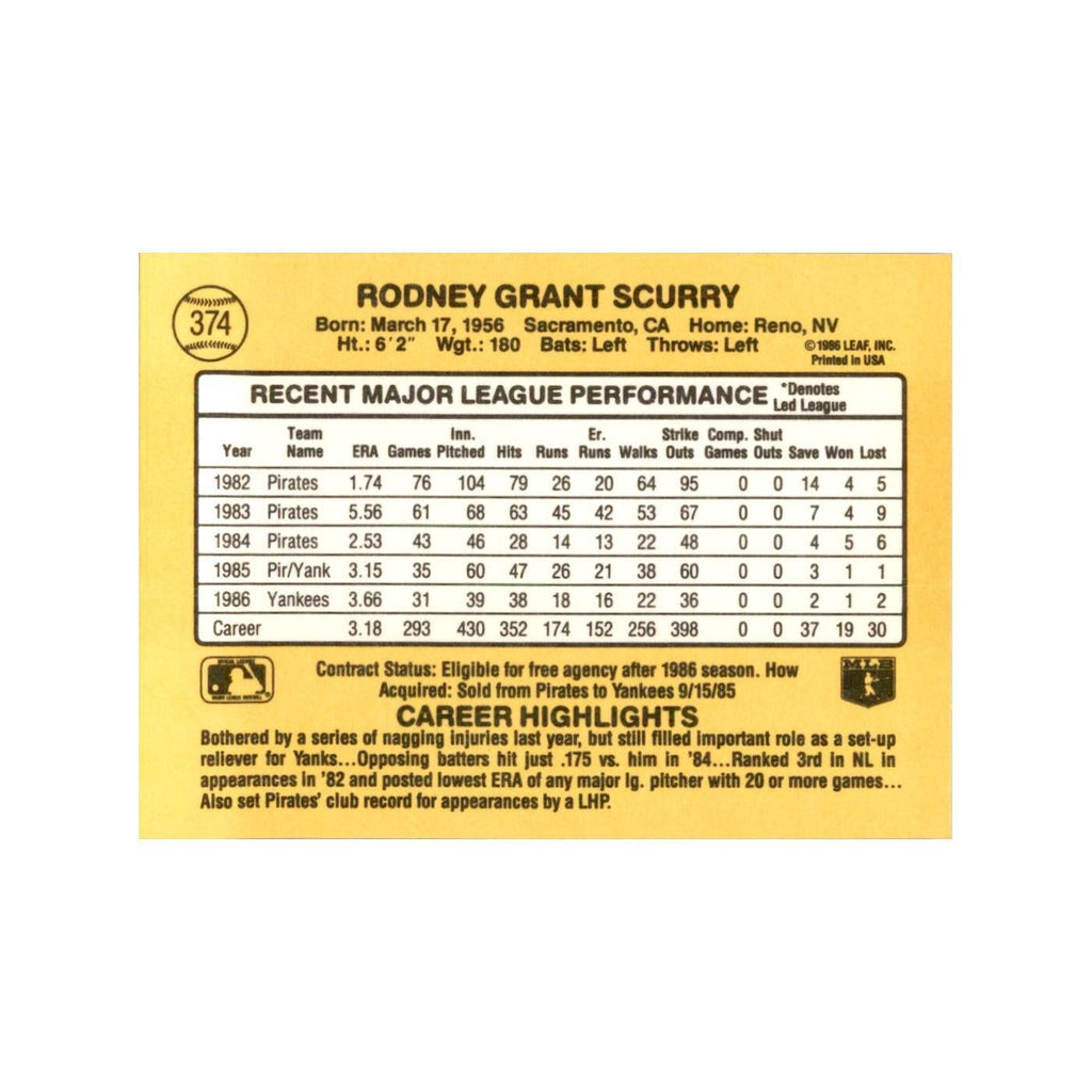 1987 Donruss Rod Scurry Baseball Cards #374
