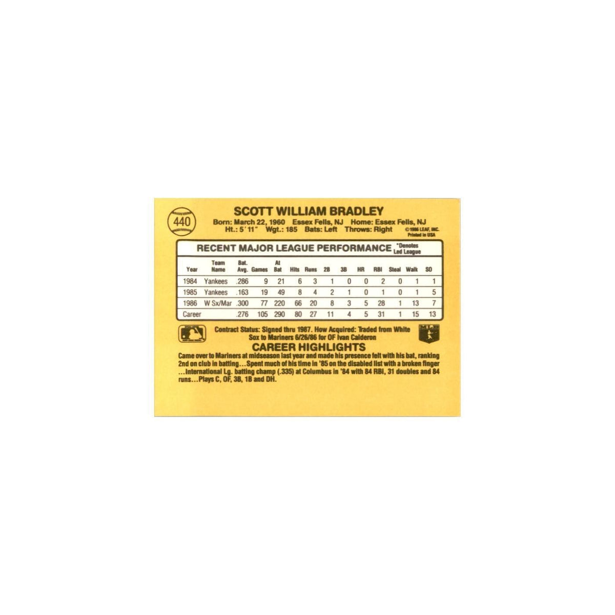 1987 Donruss Scott Bradley Baseball Cards #440