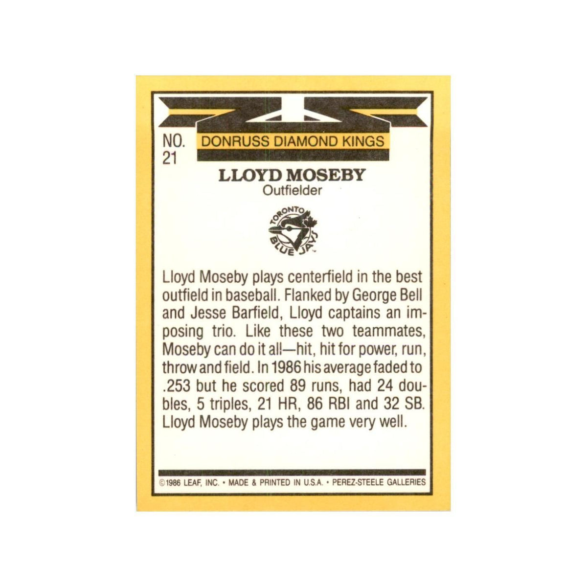 1987 Donruss Lloyd Moseby Baseball Cards #21