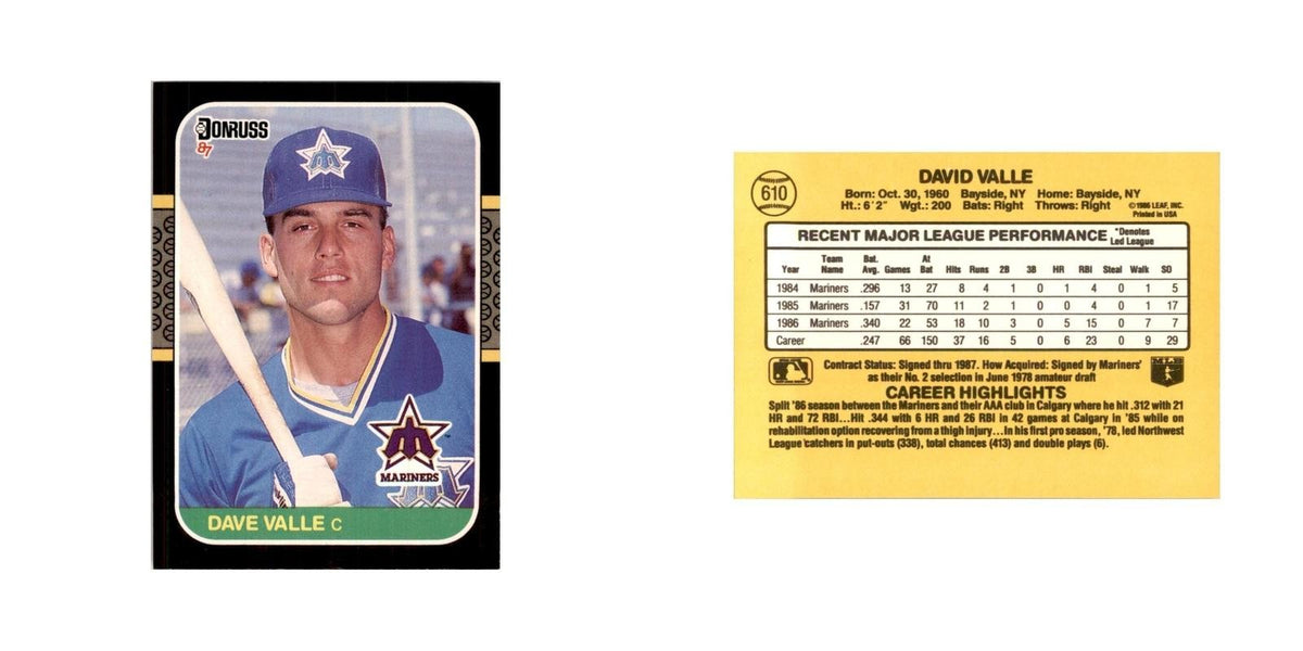 1987 Donruss Dave Valle Baseball Cards #610