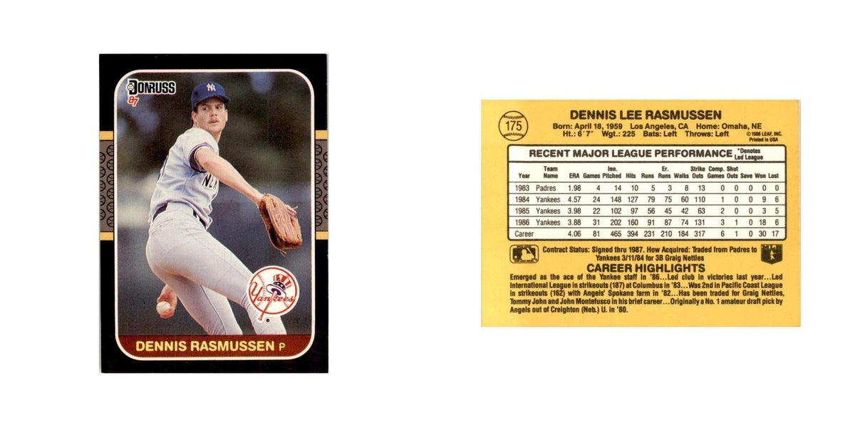 1987 Donruss Dennis Rasmussen Baseball Cards #175