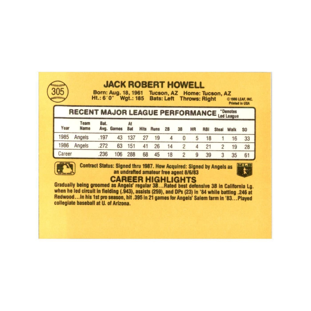 1987 Donruss Jack Howell Baseball Cards #305