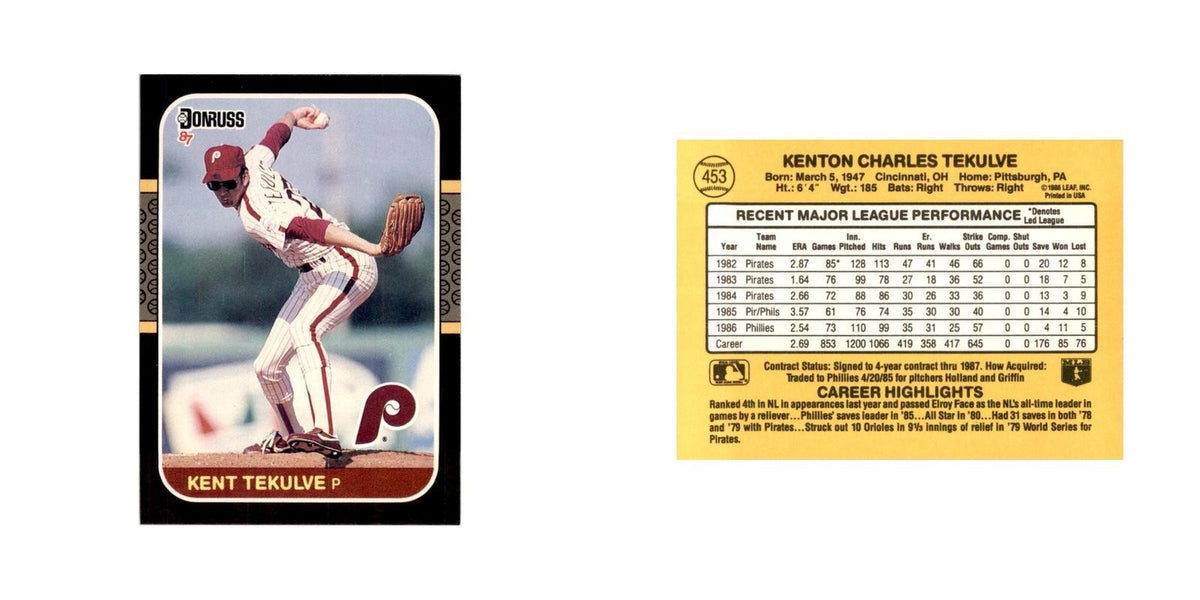 1987 Donruss Kent Tekulve Baseball Cards #453