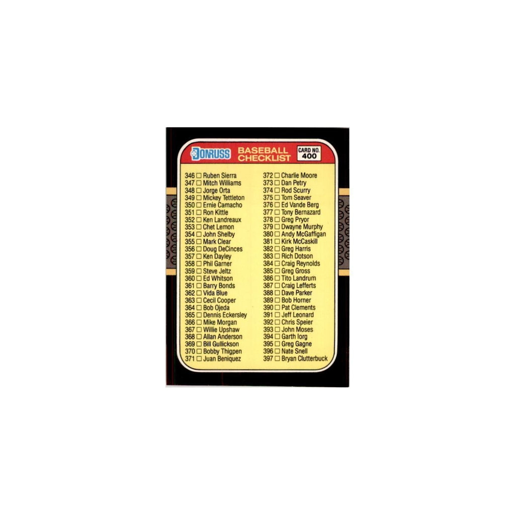 1987 Donruss Checklist Baseball Cards #400