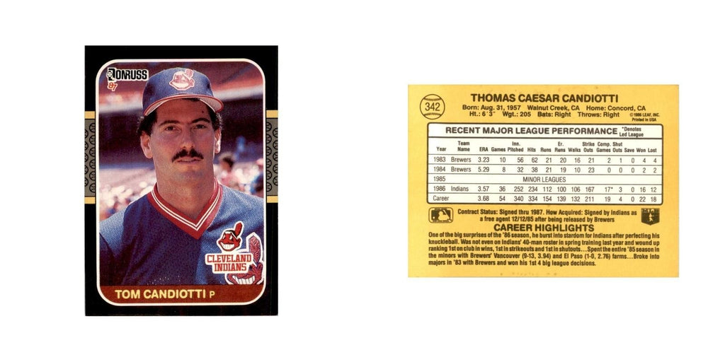 1987 Donruss Tom Candiotti Baseball Cards #342