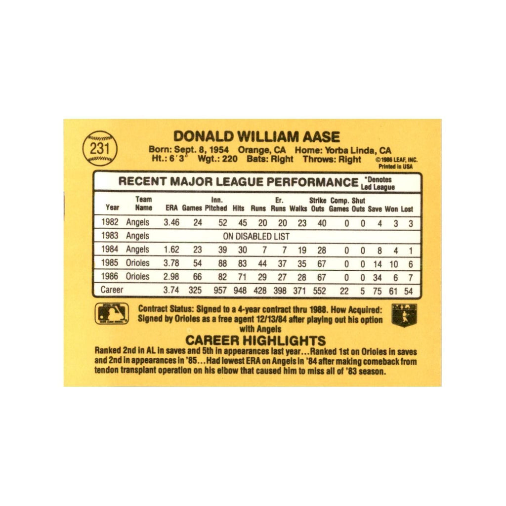 1987 Donruss Don Aase Baseball Cards #231