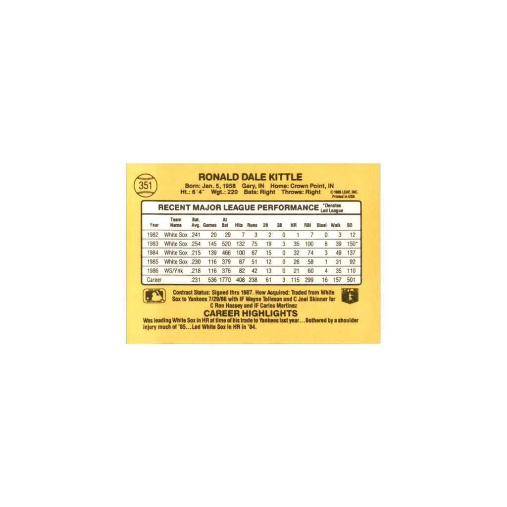 1987 Donruss Ron Kittle Baseball Cards #351