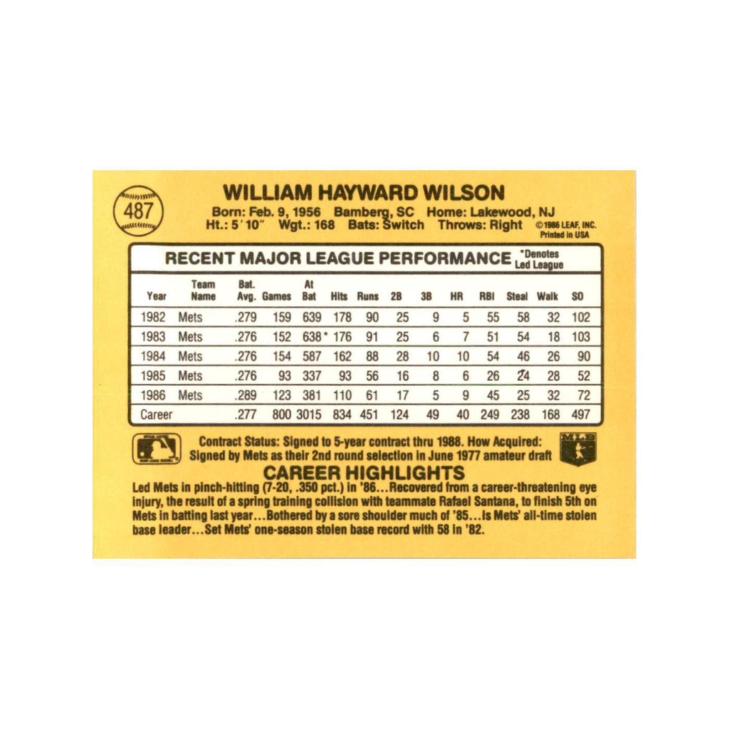 1987 Donruss Mookie Wilson Baseball Cards #487