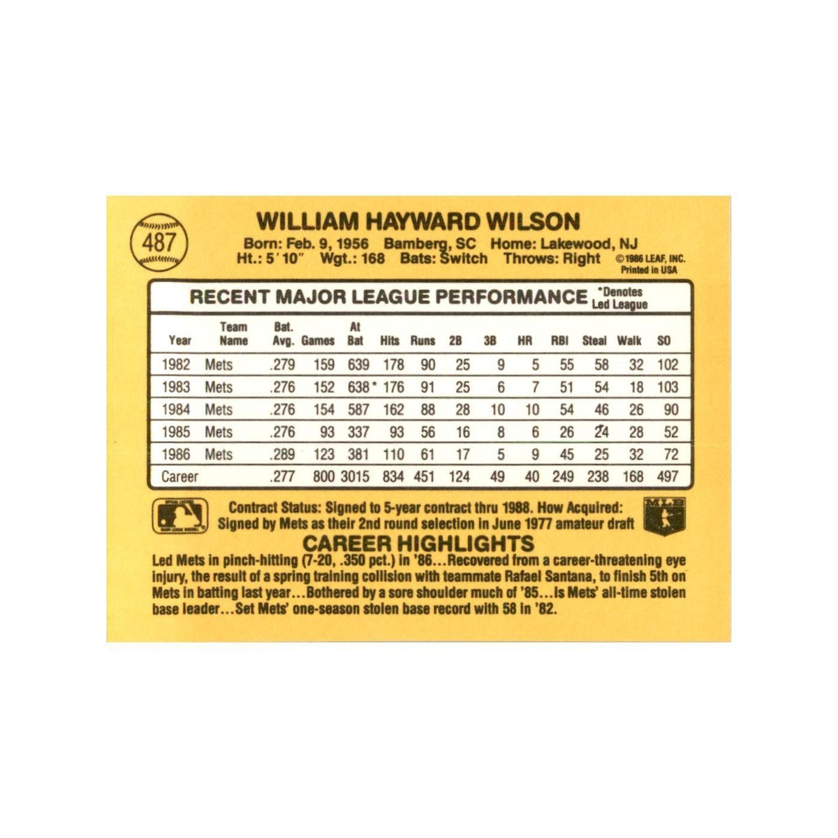 1987 Donruss Mookie Wilson Baseball Cards #487