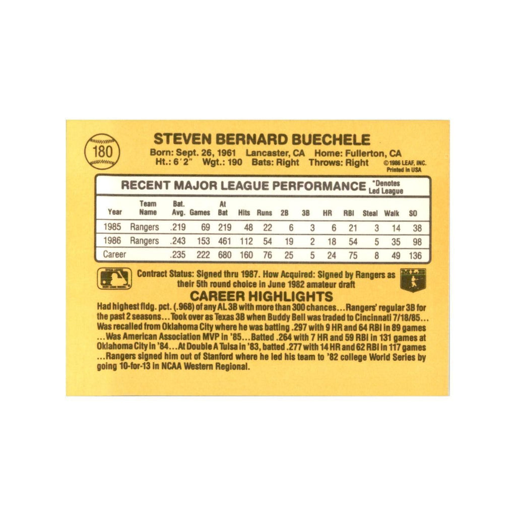 1987 Donruss Steve Buechele Baseball Cards #180