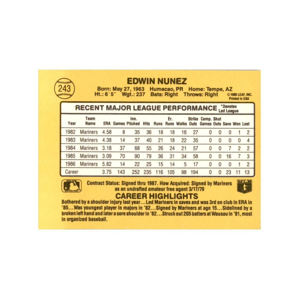 1987 Donruss Ed Nunez Baseball Cards #243