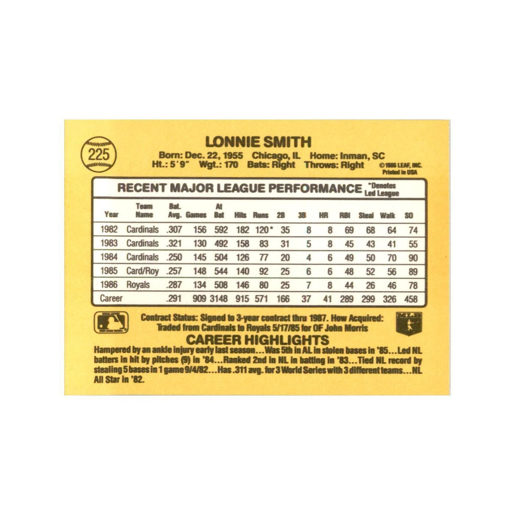 1987 Donruss Lonnie Smith Baseball Cards #225