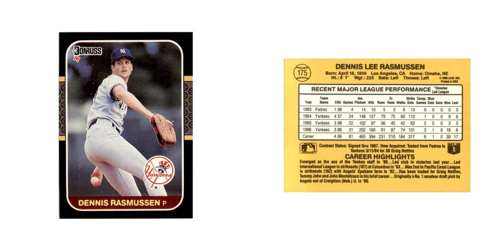 1987 Donruss Dennis Rasmussen Baseball Cards #175