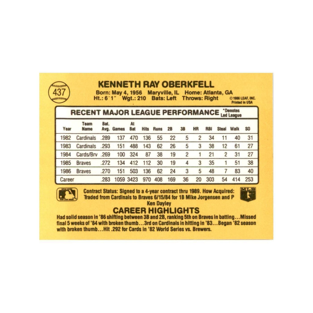 1987 Donruss Ken Oberkfell Baseball Cards #437
