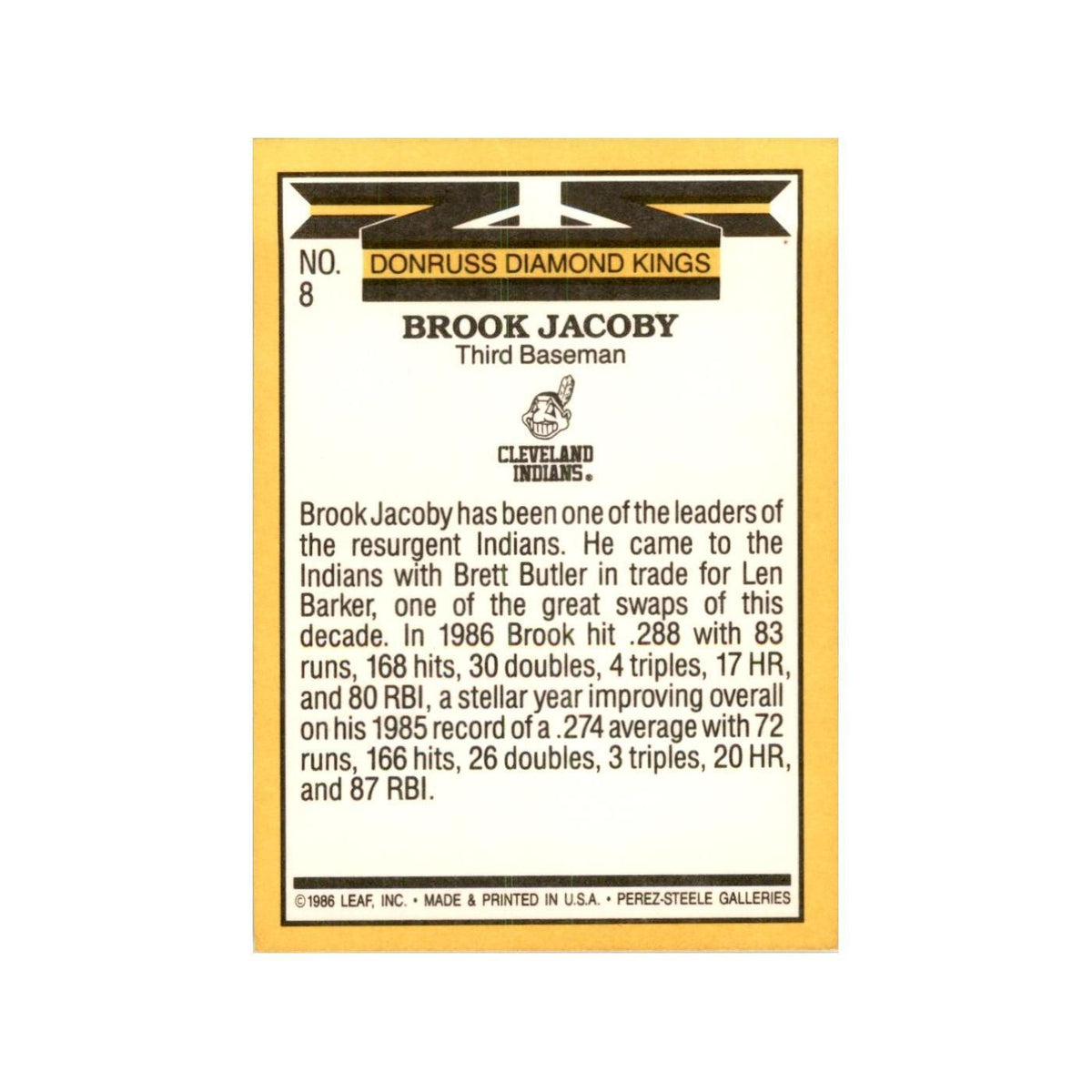 1987 Donruss Brook Jacoby Baseball Cards #8