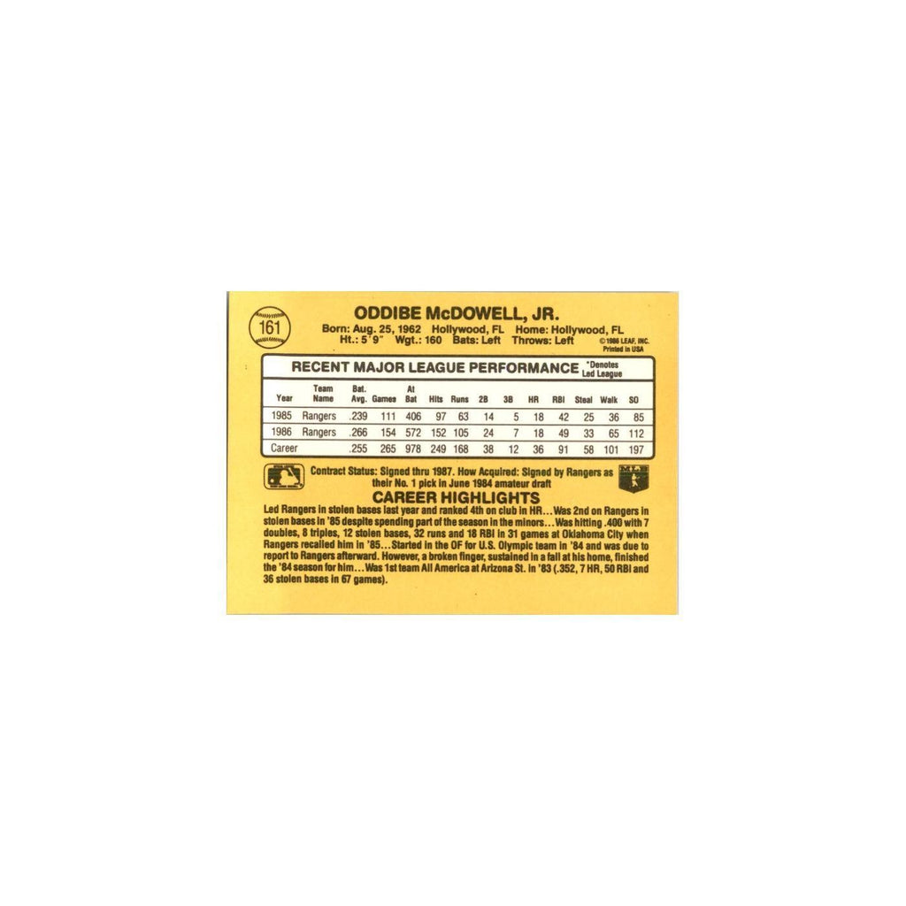 1987 Donruss Oddibe McDowell Baseball Cards #161