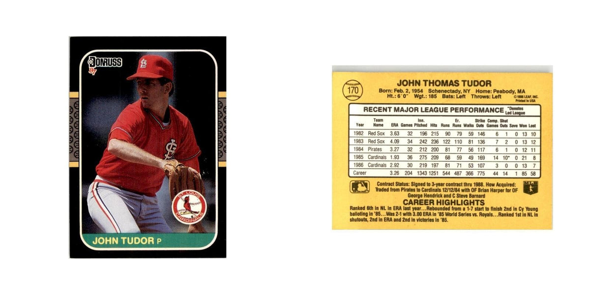 1987 Donruss John Tudor Baseball Cards #170