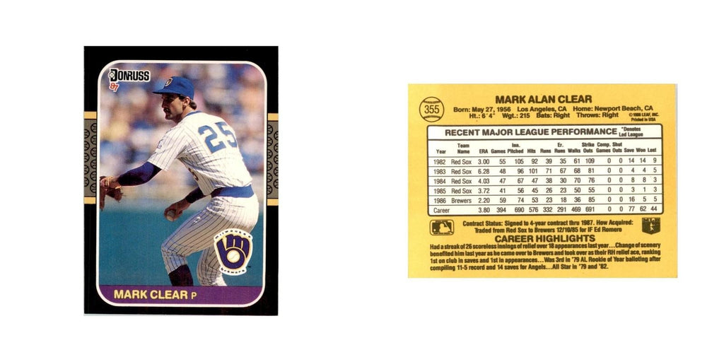 1987 Donruss Mark Clear Baseball Cards #355