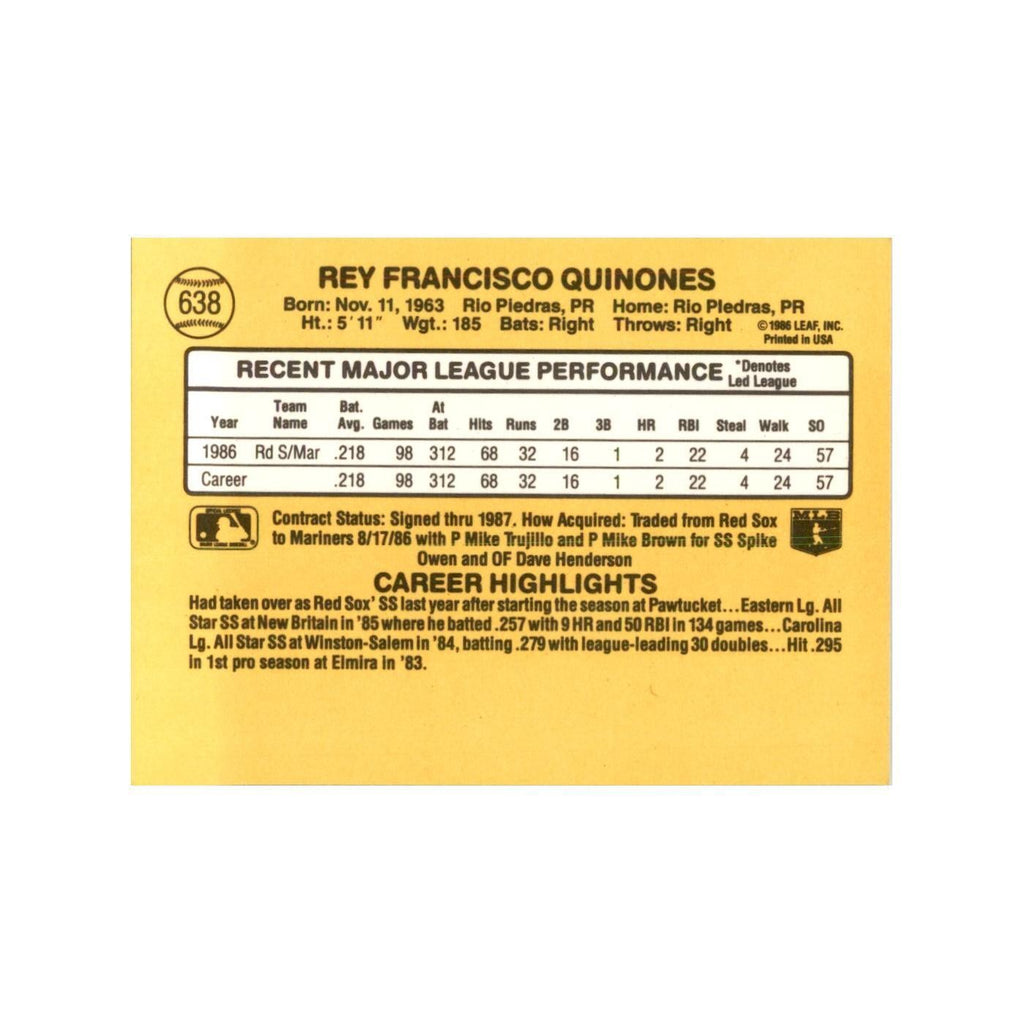 1987 Donruss Rey Quinones Baseball Cards #638
