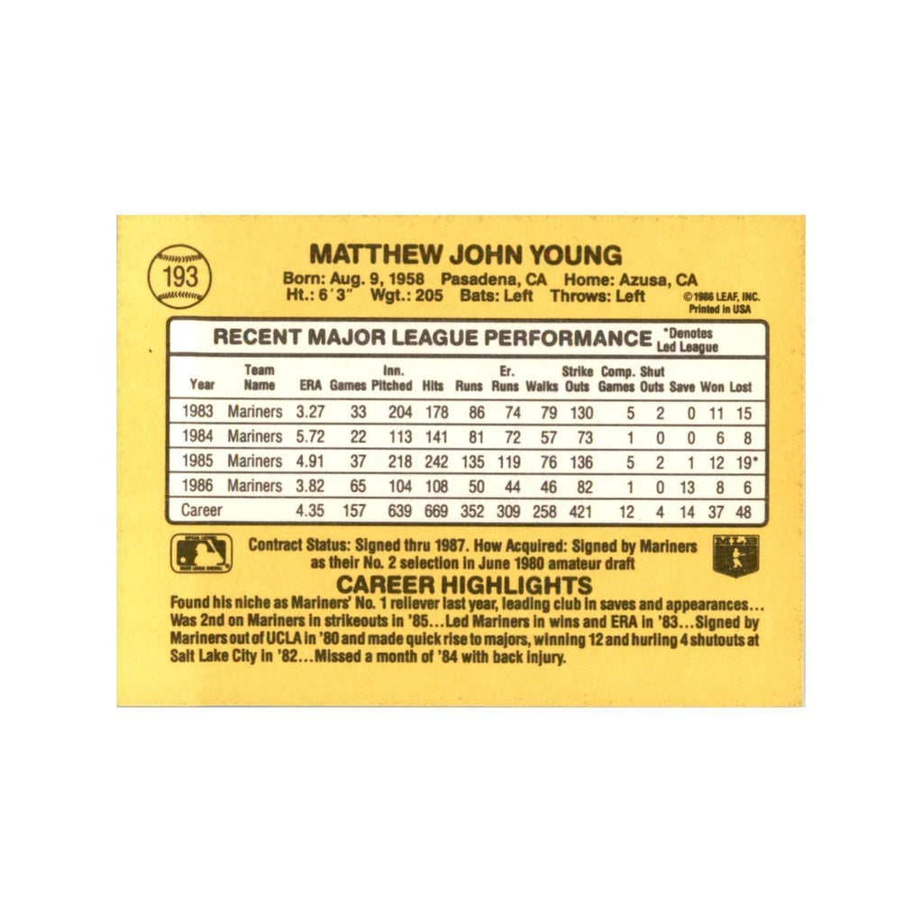 1987 Donruss Matt Young Baseball Cards #193
