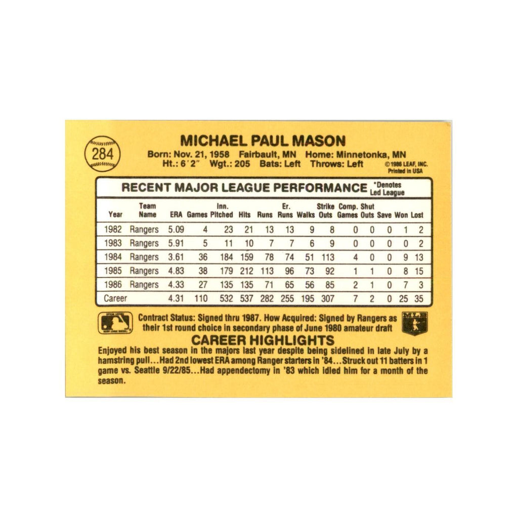 1987 Donruss Mike Mason Baseball Cards #284