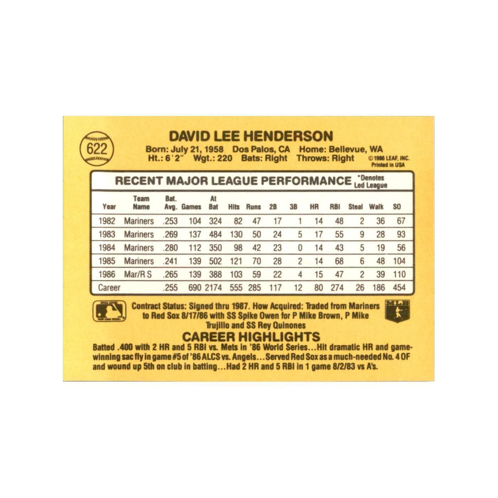 1987 Donruss Dave Henderson Baseball Cards #622