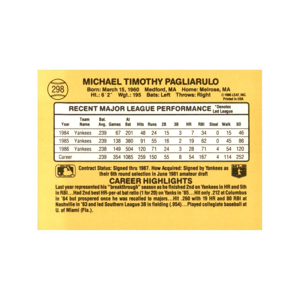 1987 Donruss Mike Pagliarulo Baseball Cards #298