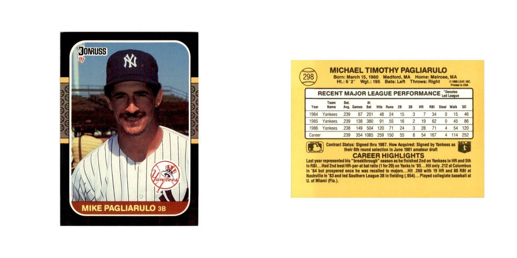 1987 Donruss Mike Pagliarulo Baseball Cards #298