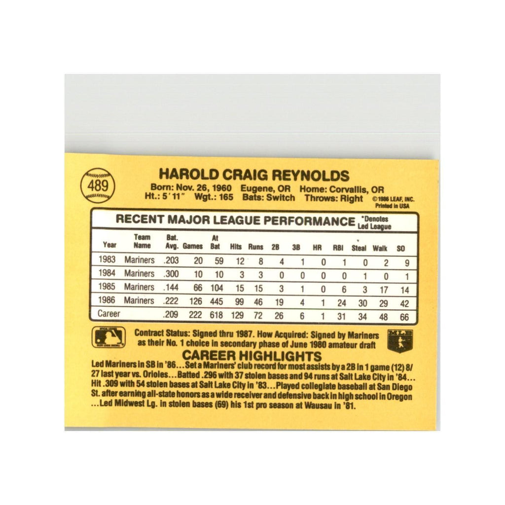 1987 Donruss Harold Reynolds Baseball Cards #489