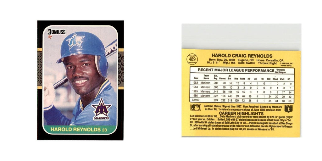 1987 Donruss Harold Reynolds Baseball Cards #489