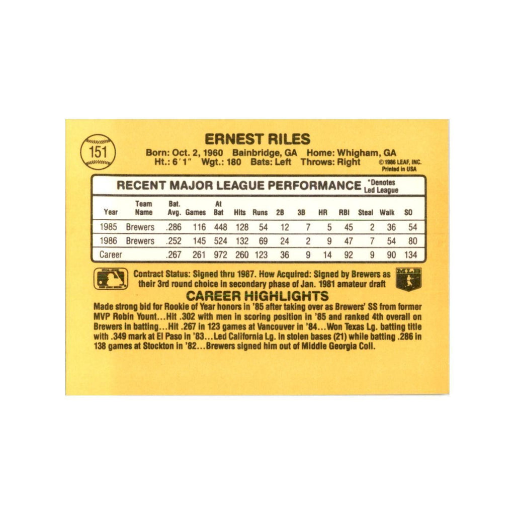 1987 Donruss Ernest Riles Baseball Cards #151